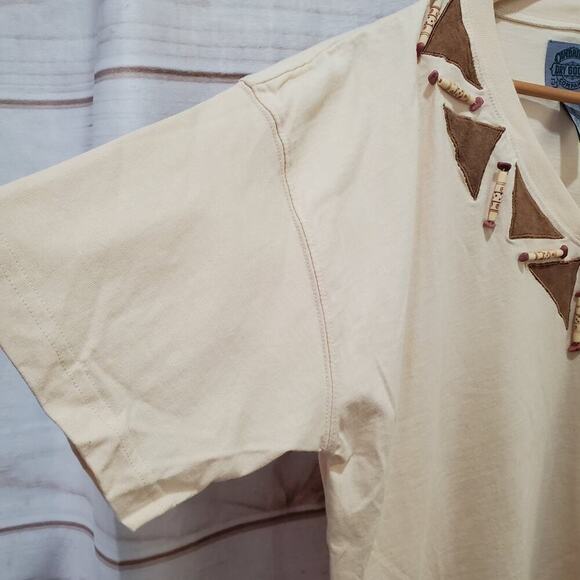 Cambridge Dry Goods Vintage Blouse Womens XL 90s Tan Beaded V-Neck Boho Retro - Picture 5 of 8
